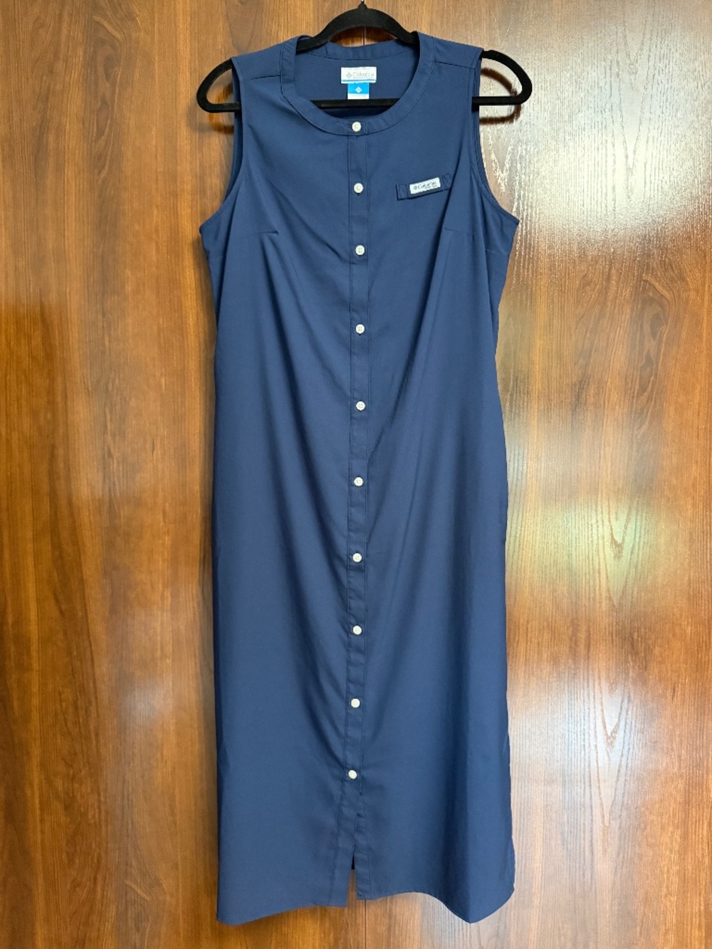Columbia PFG Sleeveless Button Front Midi Dress | Navy Blue | Size M